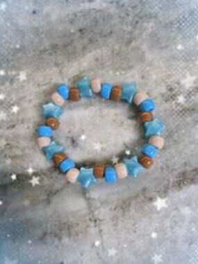 LIght blue, tan, and brown bracelet.